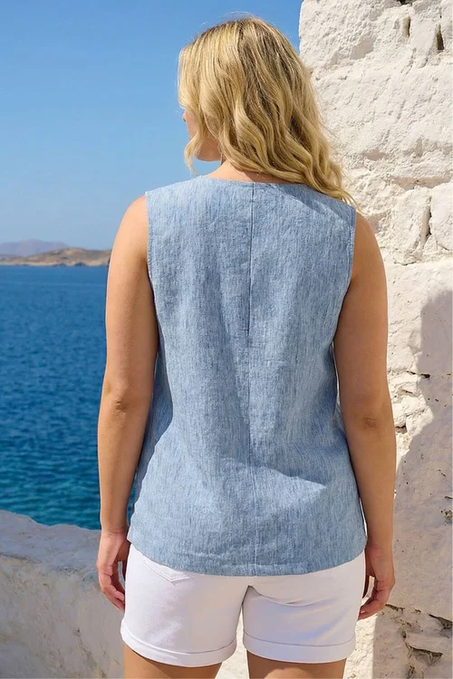 Roman Denim Curve Buttoned Relaxed Waistcoat - 18 Image 3