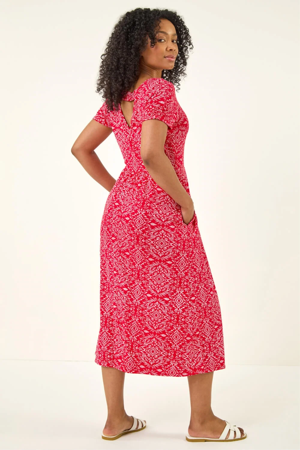Roman Red Petite Aztec Gathered Waist Midi Dress - 12 Image 3