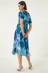 Roman Blue Floral Print Chiffon Midi Dress - 12 Image 3
