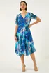 Roman Blue Floral Print Chiffon Midi Dress - 12 Image 2