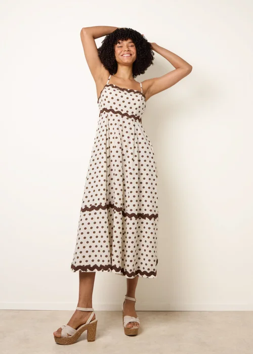 Blue Vanilla Stone Polka Ric Rac Midi Dress - S Image 4