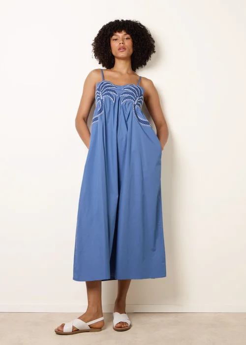 Blue Vanilla Blue Palm Tree Embroidery Smock Dress - S Image 4