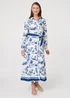 Izabel London Blue Border Print Tie Waist Maxi Shirt Dress - 10 Image 1