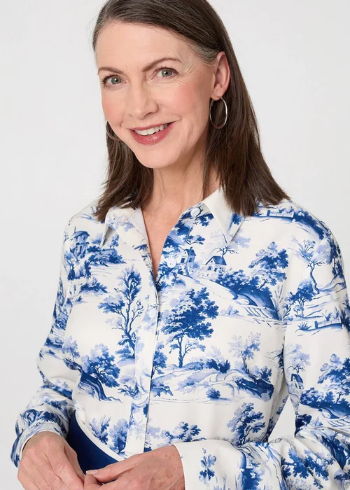 Izabel London Blue Border Print Tie Waist Maxi Shirt Dress - 10 Image 3