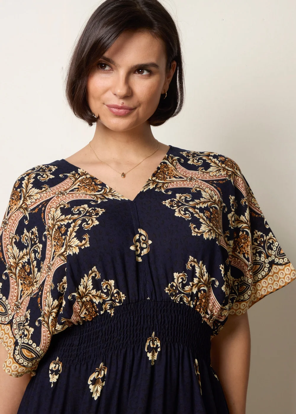 Blue Vanilla Navy Border Print Kimono Dress - S Image 3