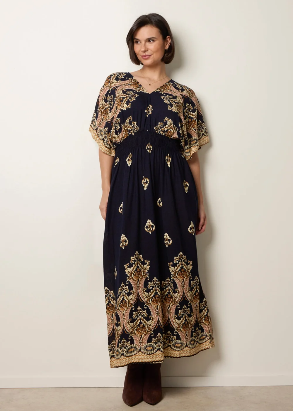 Blue Vanilla Navy Border Print Kimono Dress - S Image 2