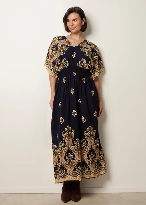 Blue Vanilla Navy Border Print Kimono Dress - S Image 2