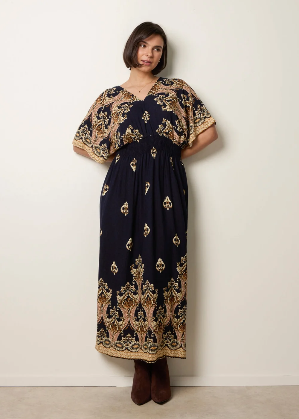 Blue Vanilla Navy Border Print Kimono Dress - S Image 1