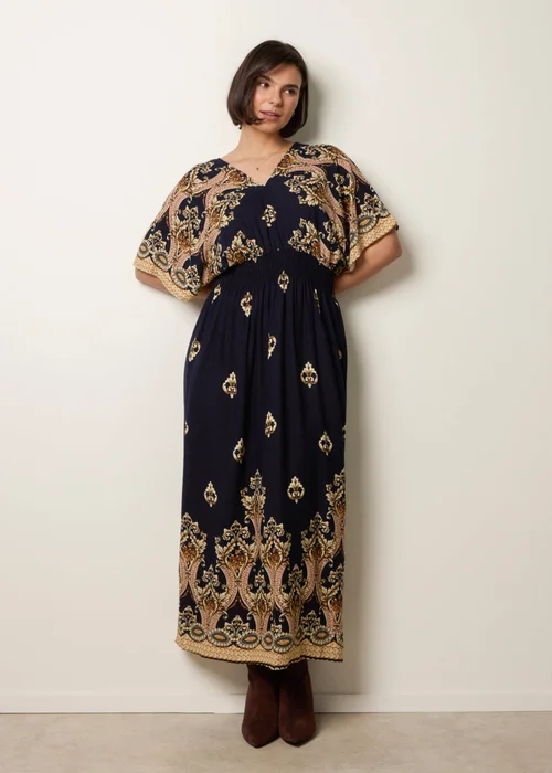 Blue Vanilla Navy Border Print Kimono Dress - S Image 1