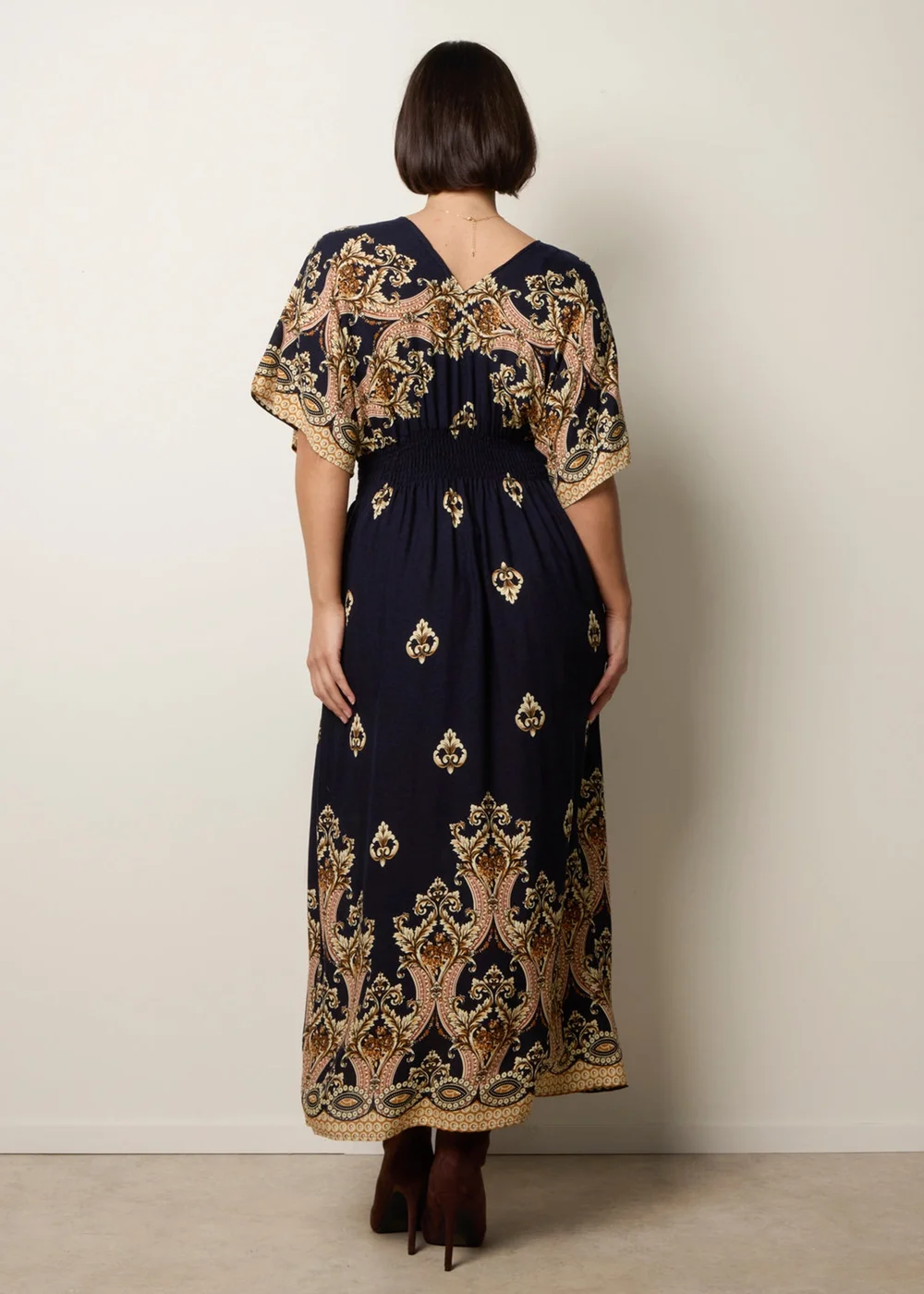 Blue Vanilla Navy Border Print Kimono Dress - S Image 4