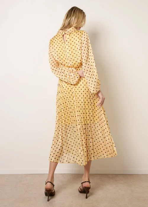 Blue Vanilla Yellow Polka Dot Cowl Neck Pleated Long Sleeve Dress - S Image 4