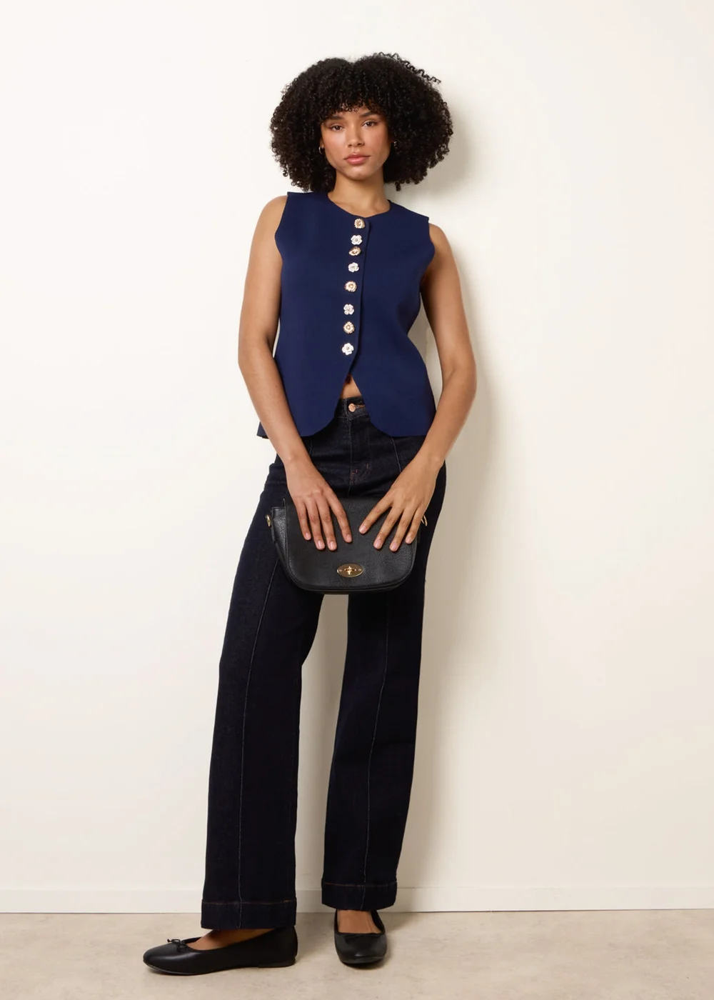 Blue Vanilla Navy Sleeveless Ribbed Button-Front Vest - M/L Image 2