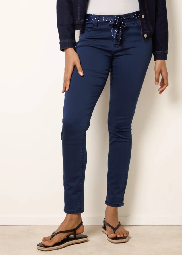 Blue Vanilla Navy Slim Leg Stretch Denim Scarf Trousers
