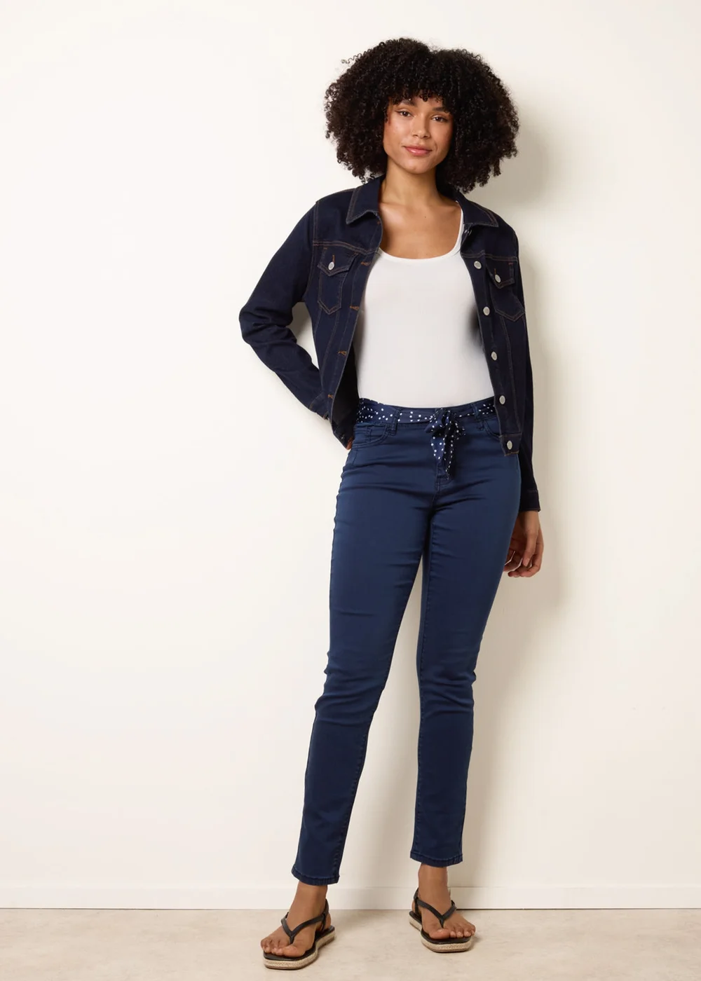 Blue Vanilla Navy Slim Leg Stretch Denim Scarf Trousers - XL Image 1