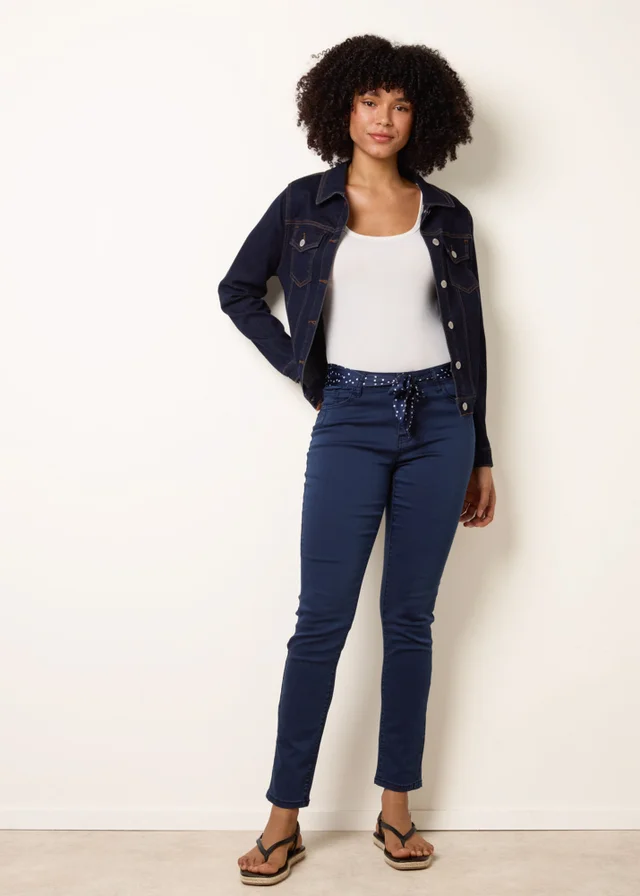 Blue Vanilla Navy Slim Leg Stretch Denim Scarf Trousers