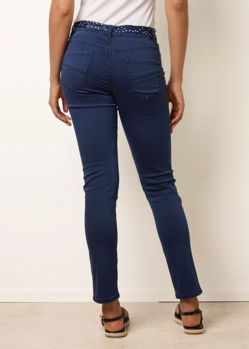Blue Vanilla Navy Slim Leg Stretch Denim Scarf Trousers - XL Image 4
