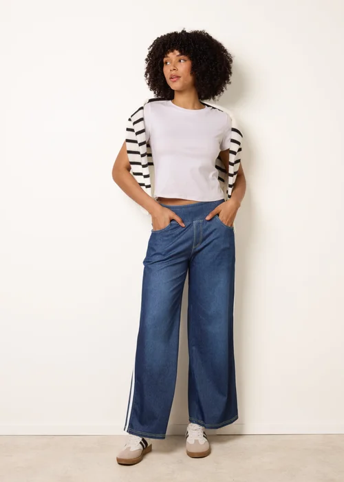 Blue Vanilla Blue Multi Stretch Side Stripe Deep Waistband Trousers - S Image 2