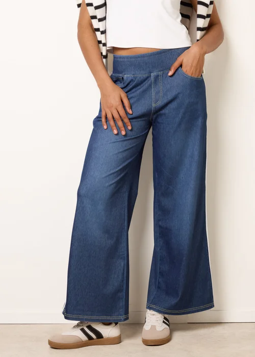 Blue Vanilla Blue Multi Stretch Side Stripe Deep Waistband Trousers - S Image 3