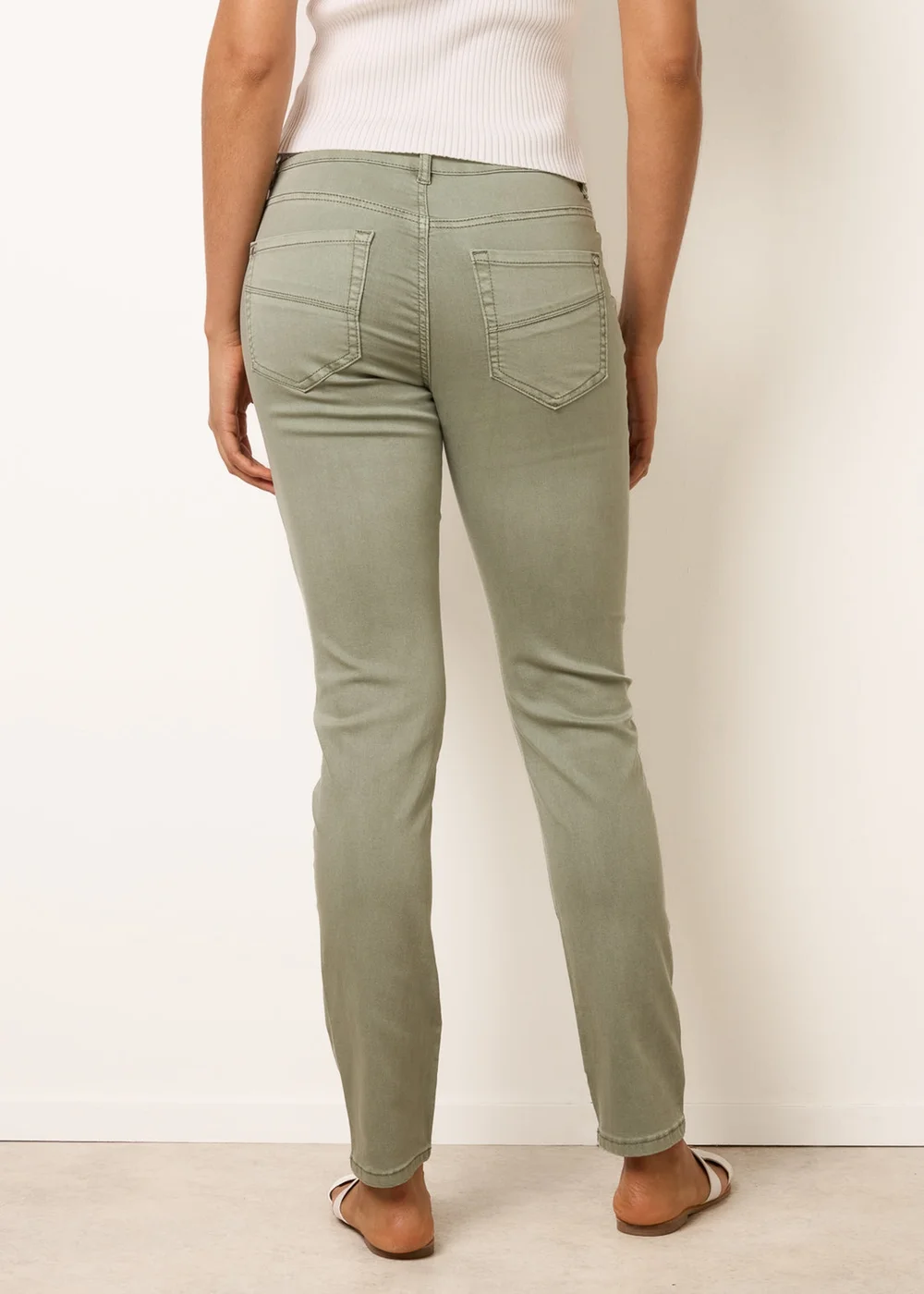 Blue Vanilla Khaki Slim Leg Stretch Denim Scarf Trousers - L Image 4