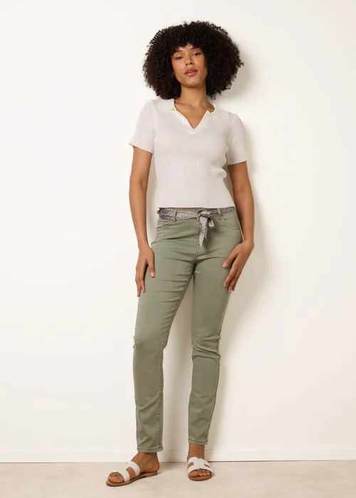 Blue Vanilla Khaki Slim Leg Stretch Denim Scarf Trousers - L Image 1