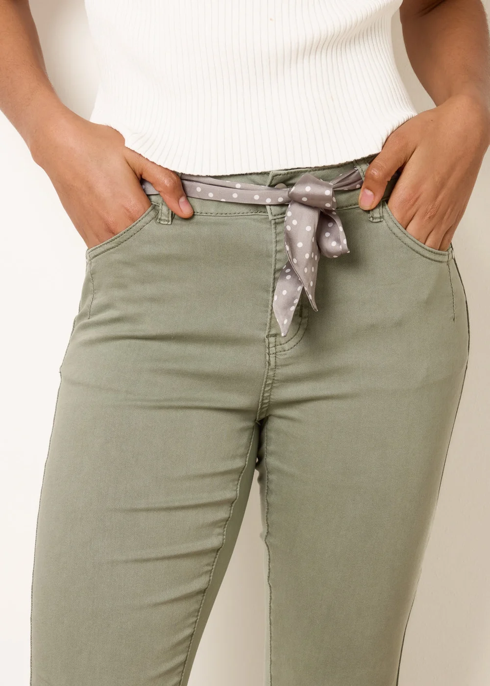 Blue Vanilla Khaki Slim Leg Stretch Denim Scarf Trousers - L Image 3