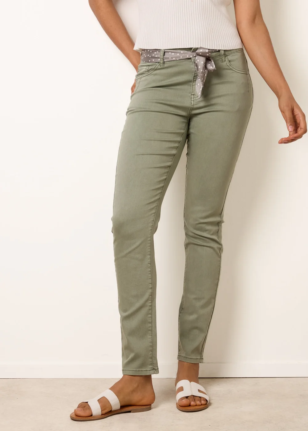 Blue Vanilla Khaki Slim Leg Stretch Denim Scarf Trousers - L Image 2