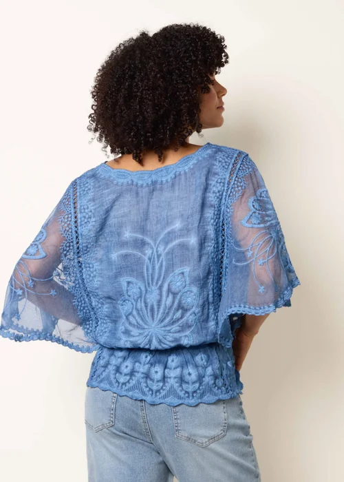 Blue Vanilla Blue Floral Lace Butterfly Sleeve Blouse - S/M Image 4