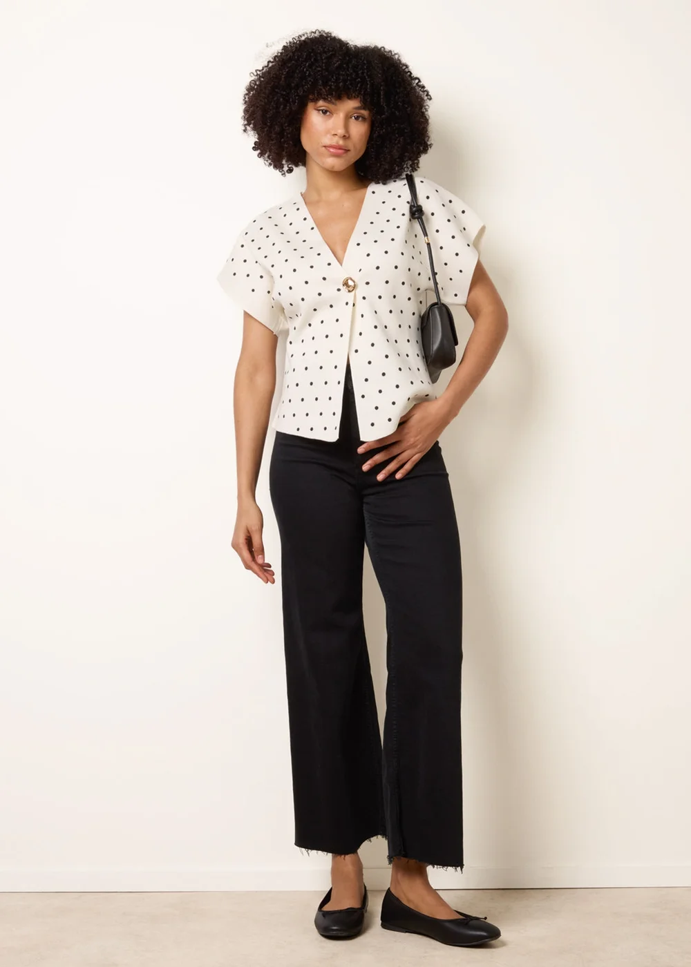 Blue Vanilla Ivory Polka Dot Short-Sleeve Knit Cardigan Top - S/M Image 2