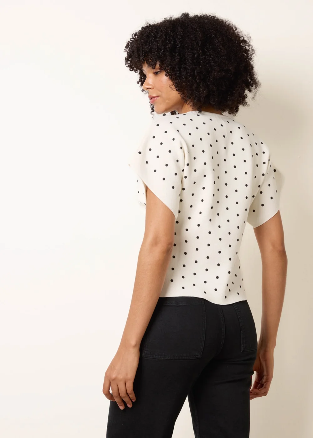 Blue Vanilla Ivory Polka Dot Short-Sleeve Knit Cardigan Top - S/M Image 4