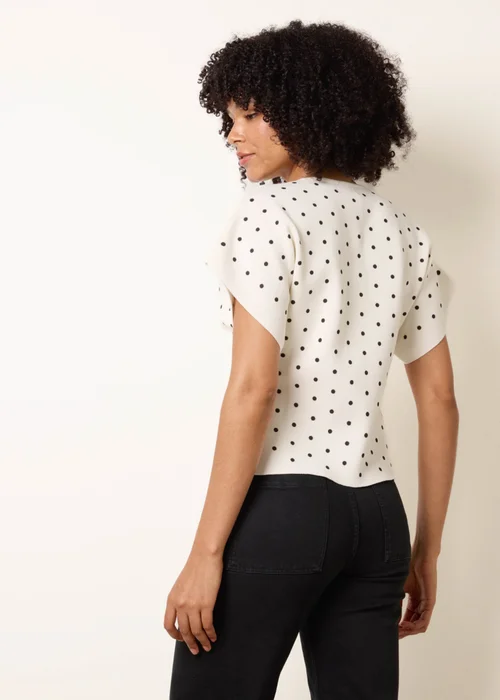 Blue Vanilla Ivory Polka Dot Short-Sleeve Knit Cardigan Top - S/M Image 4
