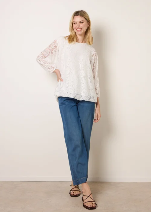 Blue Vanilla Ivory Lace Puffball Batwing Top - One Size Image 3