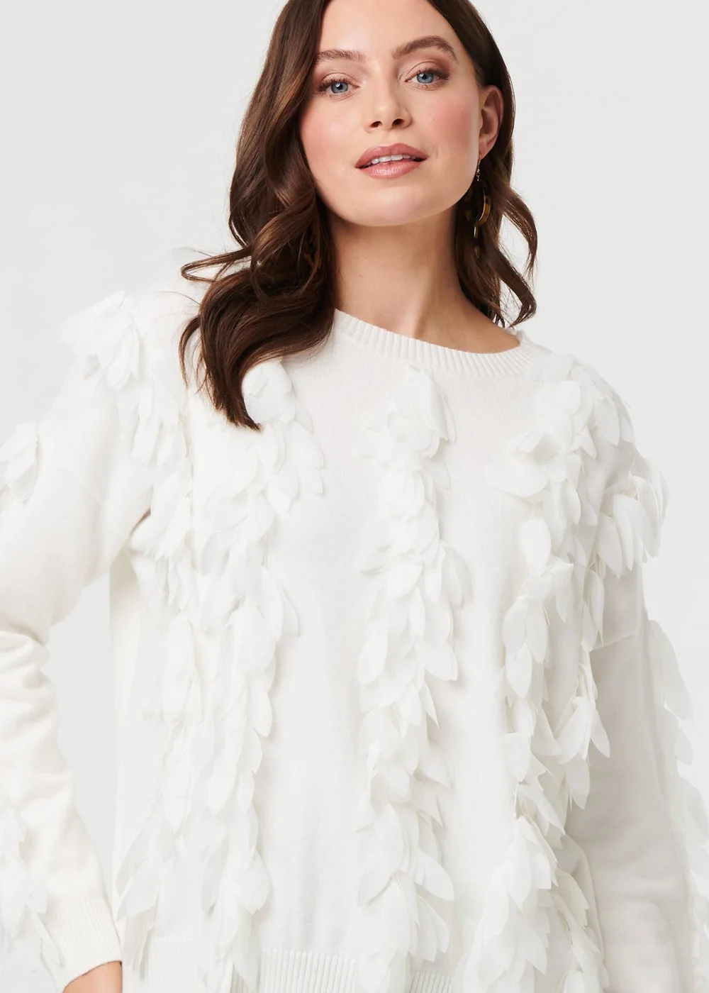 Izabel London White Feather Embellished Long Sleeve Jumper - 10 Image 3