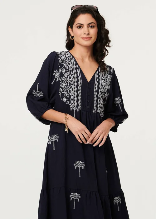 Izabel London Navy Border Print Relaxed V-Neck Midi Dress - 16 Image 4