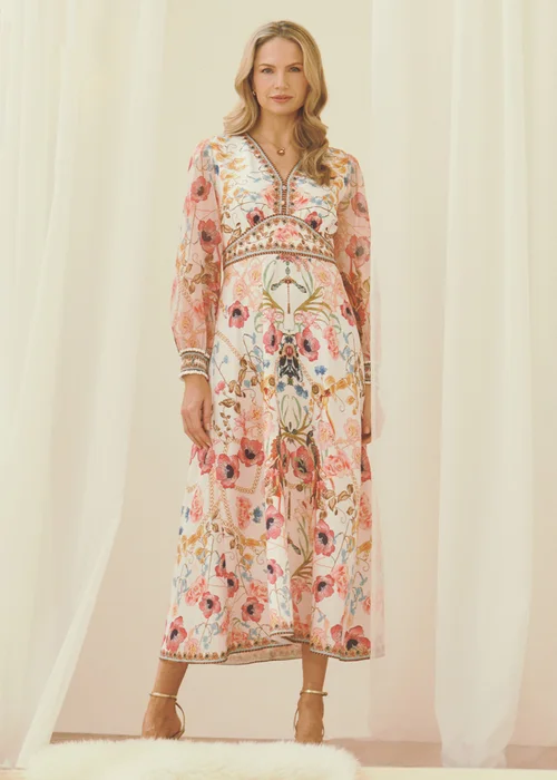 Izabel London Pink Floral Border Print V-Neck Maxi Dress - 8 Image 1