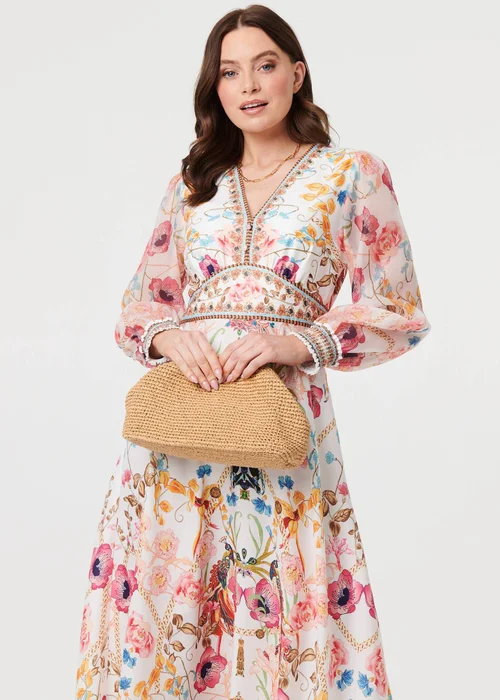 Izabel London Pink Floral Border Print V-Neck Maxi Dress - 8 Image 4