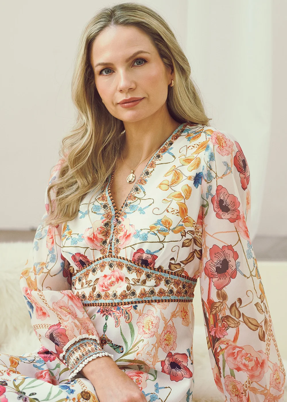 Izabel London Pink Floral Border Print V-Neck Maxi Dress - 8 Image 2