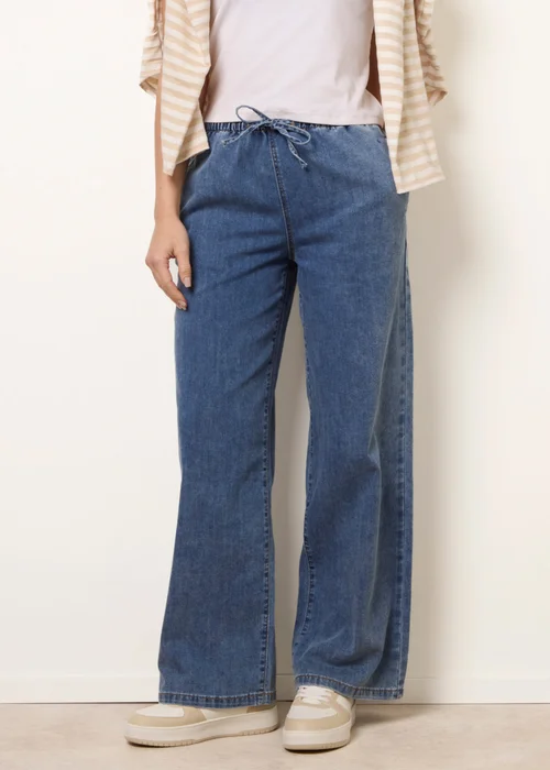 Blue Vanilla Blue Draw String Wide Leg Denim Trousers - L Image 3