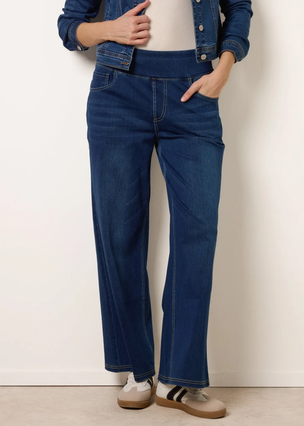 Blue Vanilla Navy Multi Stretch Deep Waistband Trousers - S Image 2