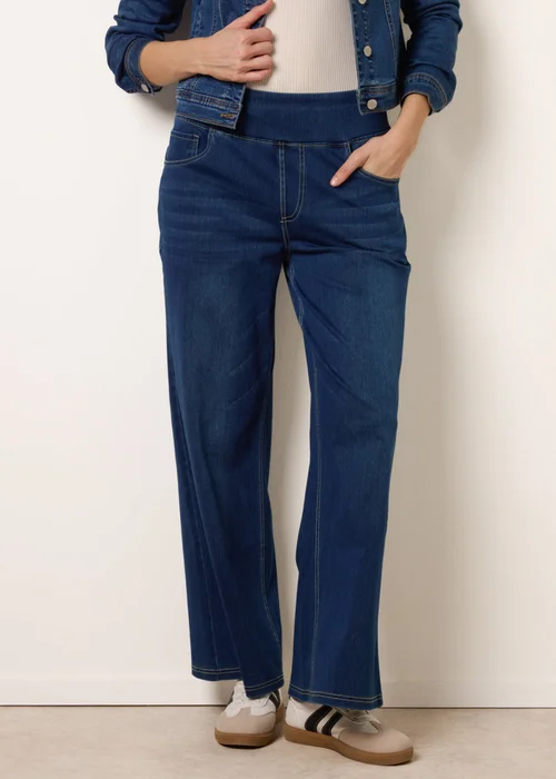 Blue Vanilla Navy Multi Stretch Deep Waistband Trousers - S Image 2
