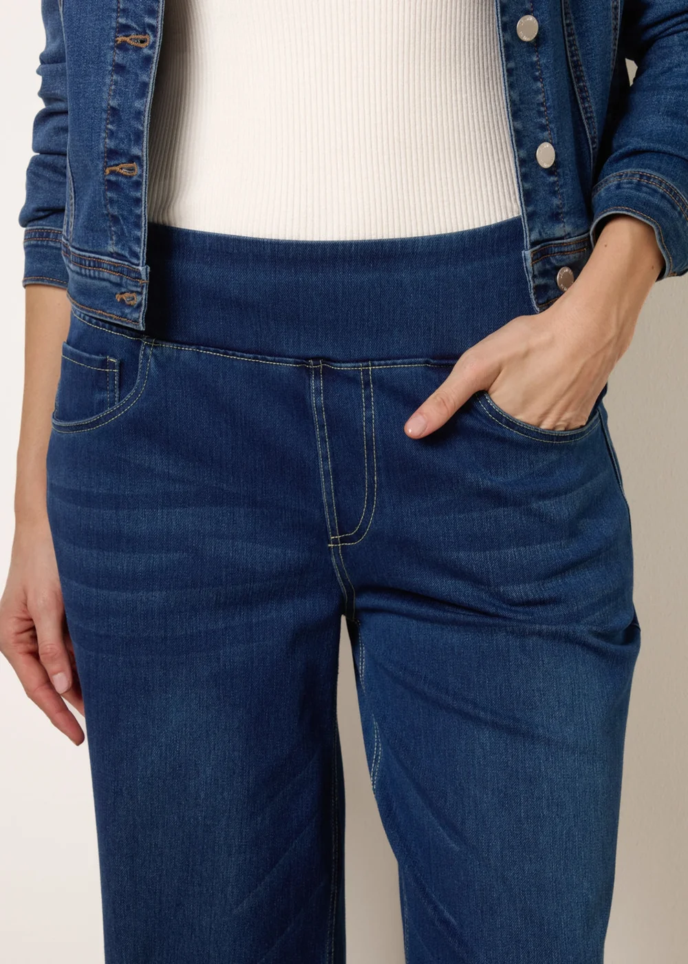 Blue Vanilla Navy Multi Stretch Deep Waistband Trousers - S Image 3