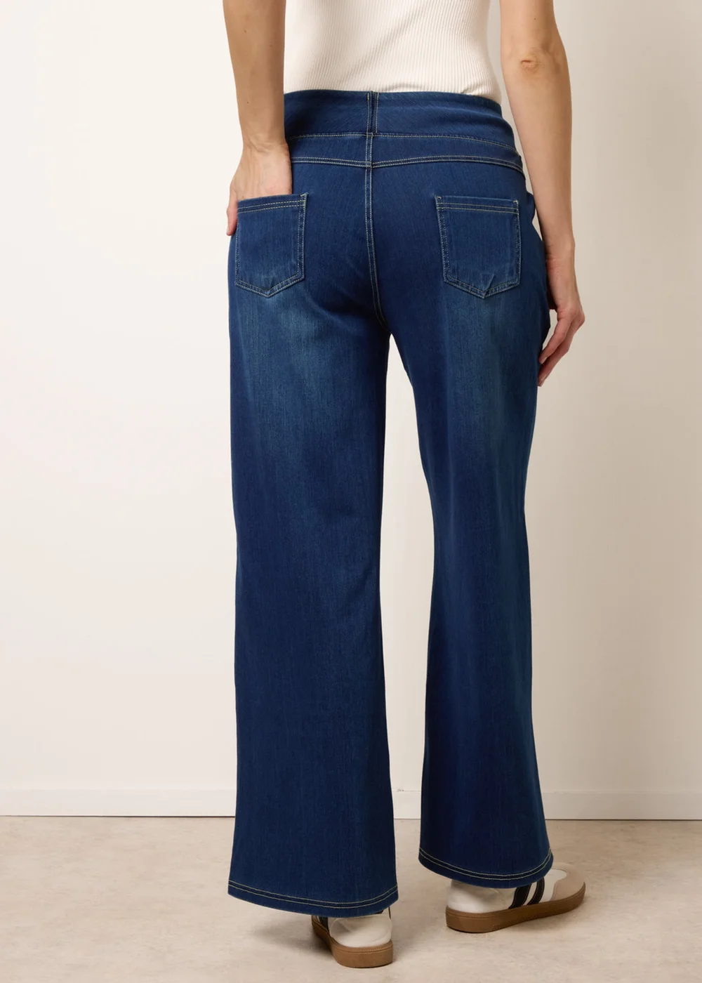 Blue Vanilla Navy Multi Stretch Deep Waistband Trousers - S Image 4