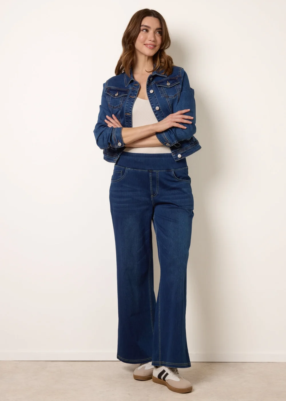 Blue Vanilla Navy Multi Stretch Deep Waistband Trousers - S Image 1
