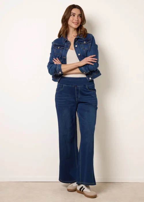 Blue Vanilla Navy Multi Stretch Deep Waistband Trousers - S Image 1