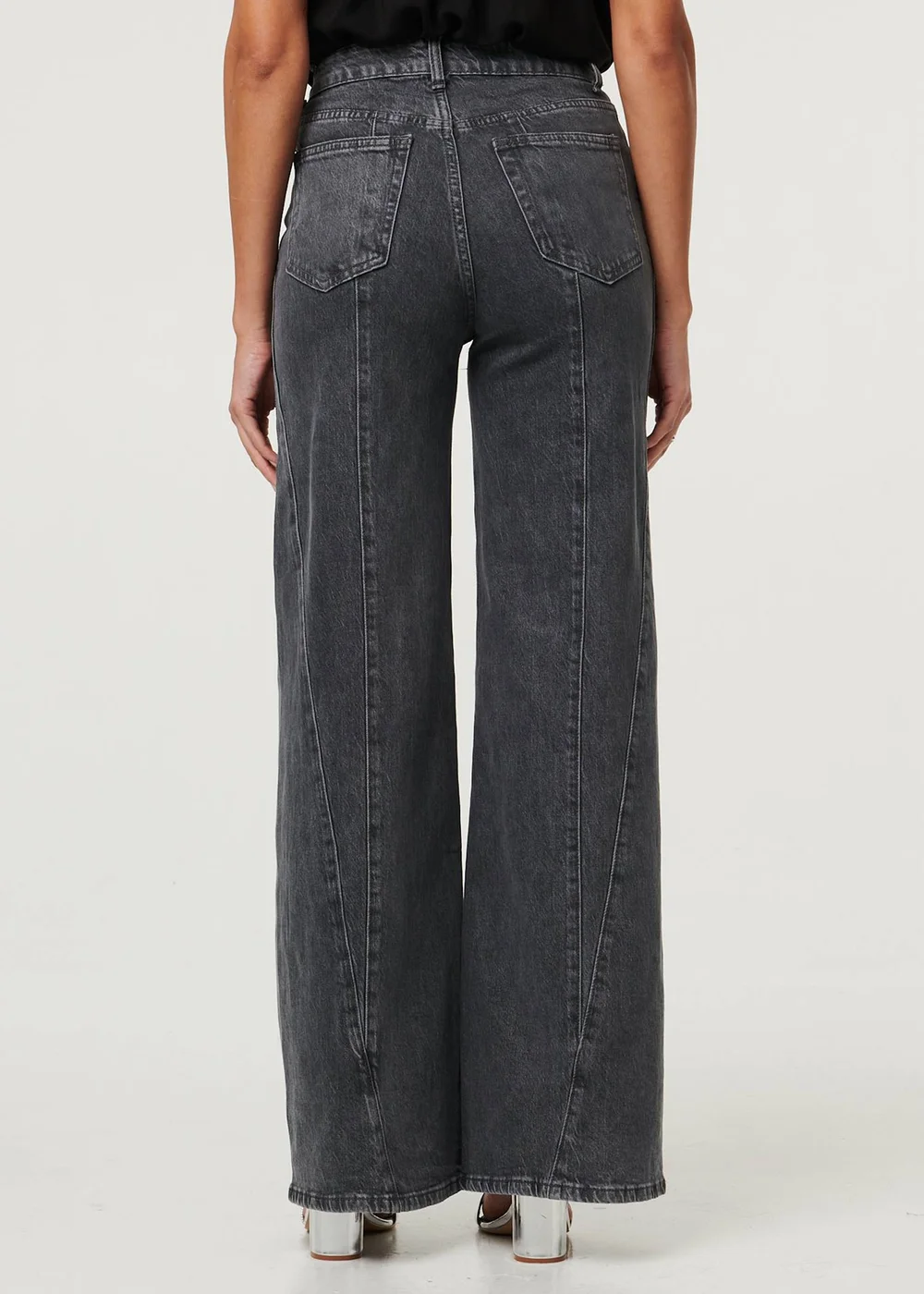 Izabel London Black High Waist Seam Front Wide Leg Jeans - 14 Image 2