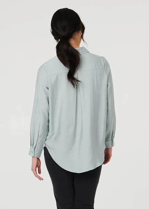 Izabel London Blue Button-Up Curve Hem Relaxed Shirt - 16 Image 2