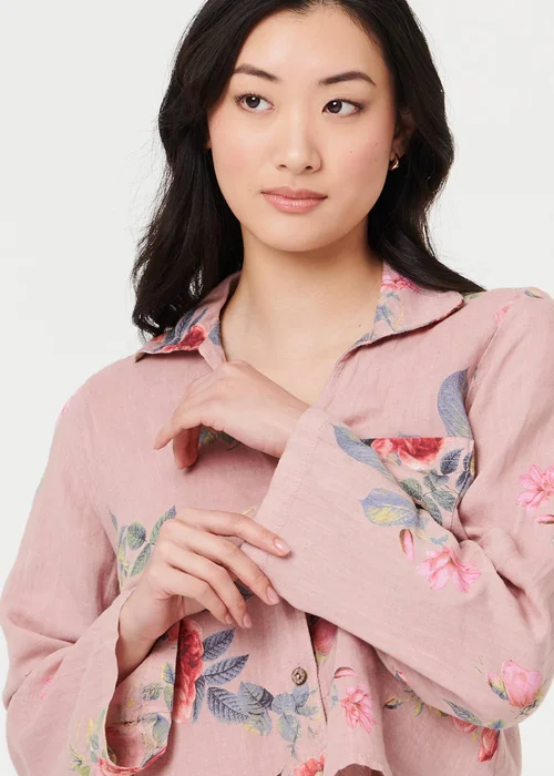 Izabel London Pink Floral 3/4 Turn-Up Sleeve Cropped Shirt - 16 Image 3