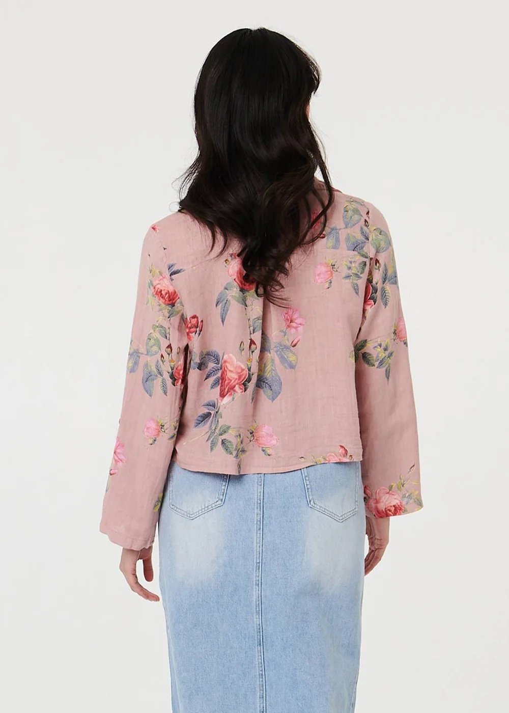 Izabel London Pink Floral 3/4 Turn-Up Sleeve Cropped Shirt - 16 Image 2