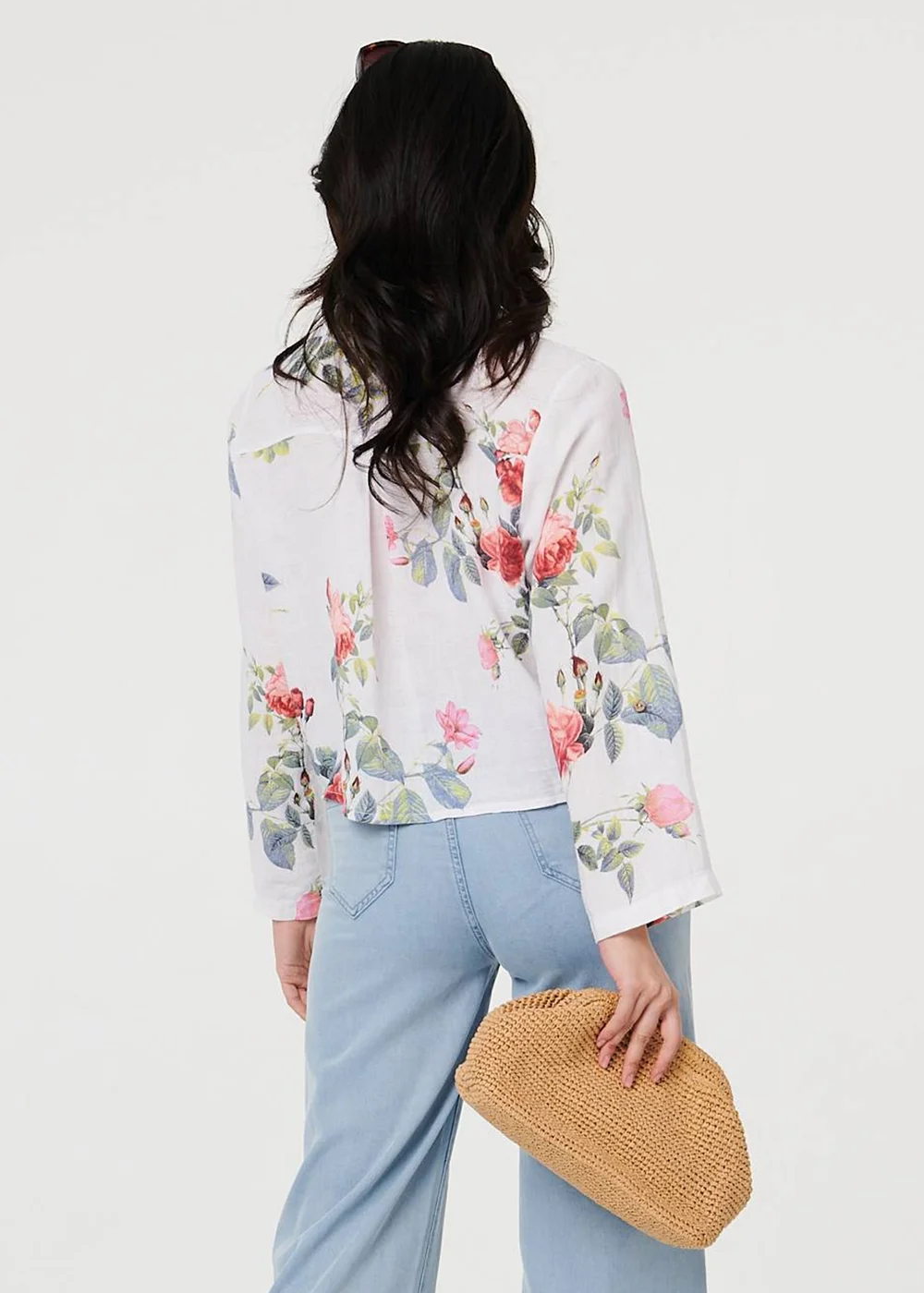 Izabel London White Floral 3/4 Turn-Up Sleeve Cropped Shirt - 10 Image 2