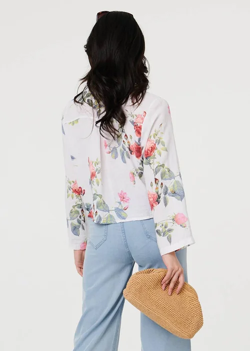 Izabel London White Floral 3/4 Turn-Up Sleeve Cropped Shirt - 10 Image 2