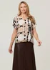 Izabel London Beige Floral Short Turn-Up Sleeve Relaxed Top - 18 Image 1
